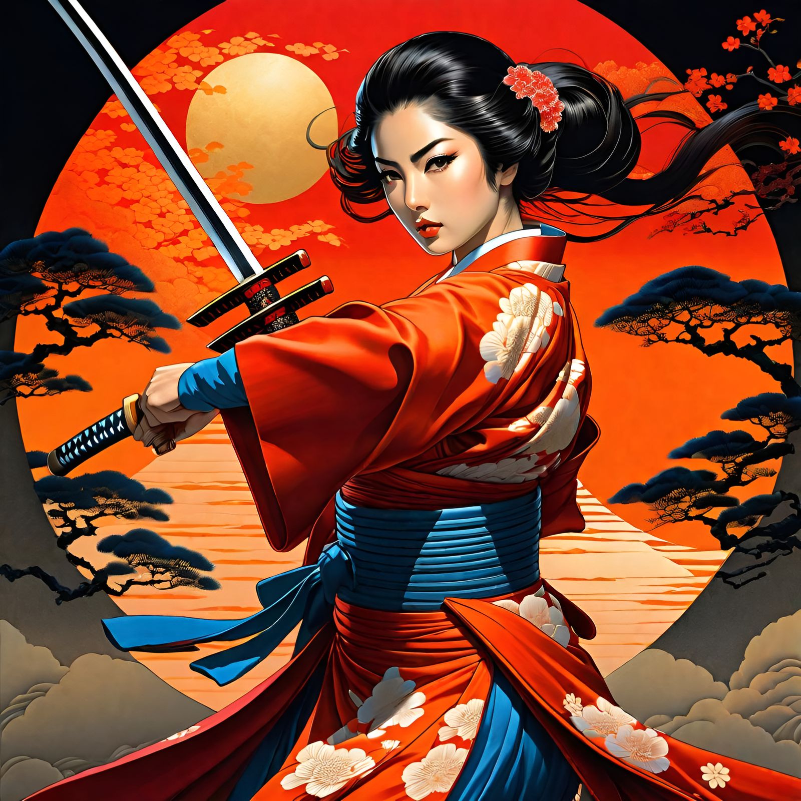 Middle Eastern Woman Warrior with Katana