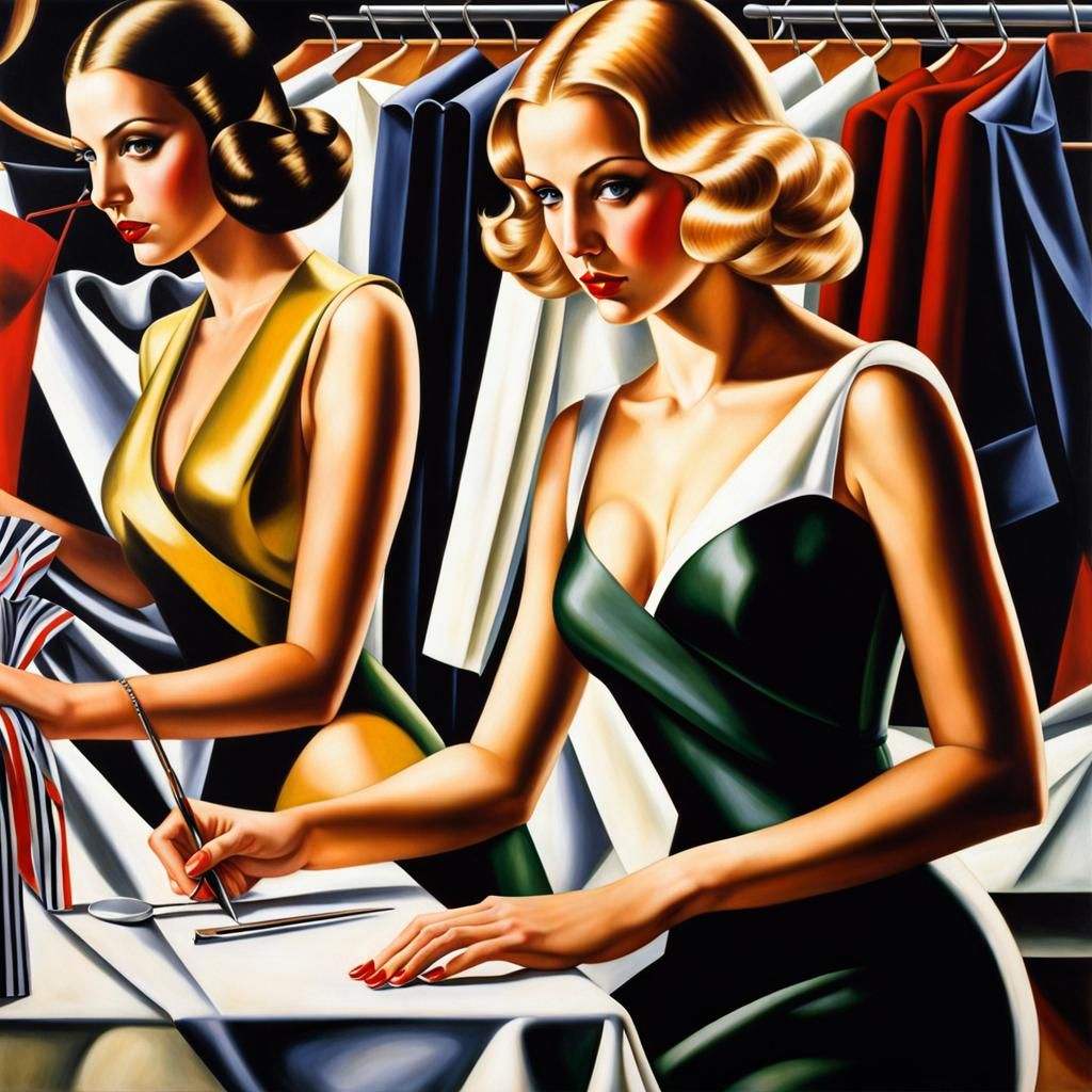 Two Women at the Seamstress in Art Deco Style