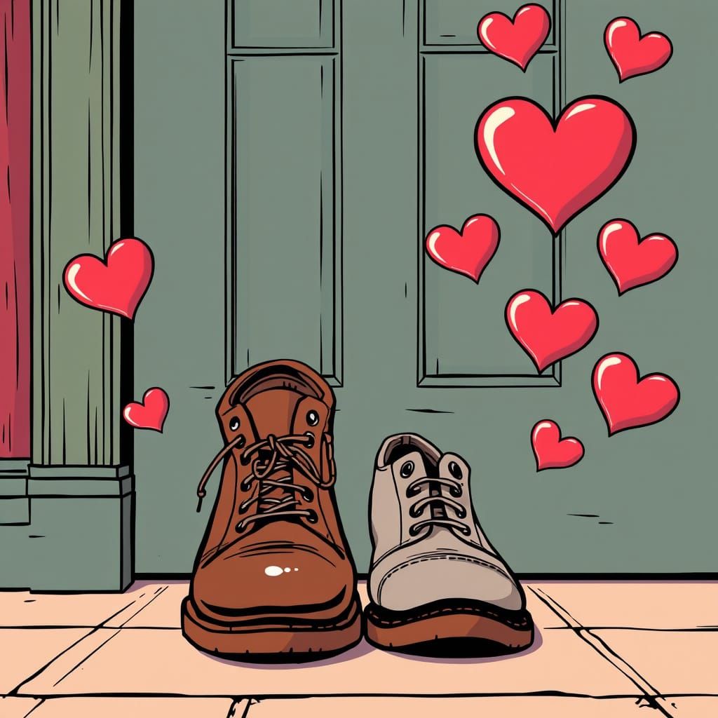 Shoes and Hearts in Whimsical Comic Book Style