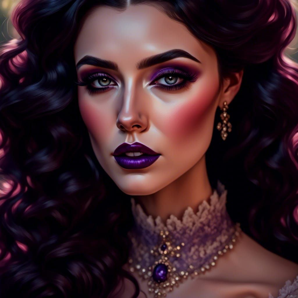 Victorian Woman Portrait with Purple Lips