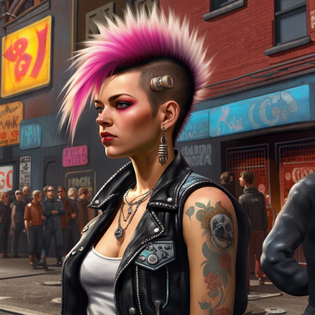 Punk Rocker Girl at CBGB in Hyperrealistic Style