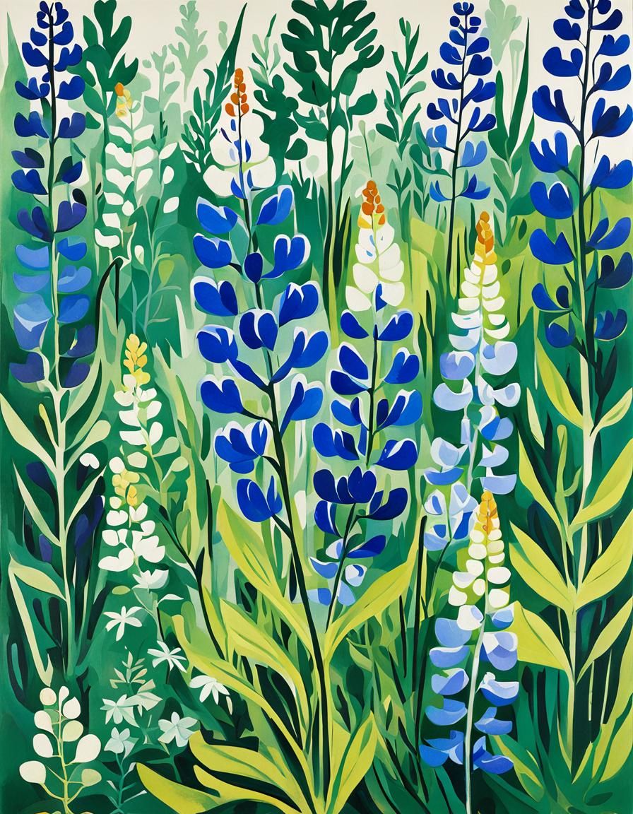 Abstract Wild Lupine: Mid-Century Modern Design