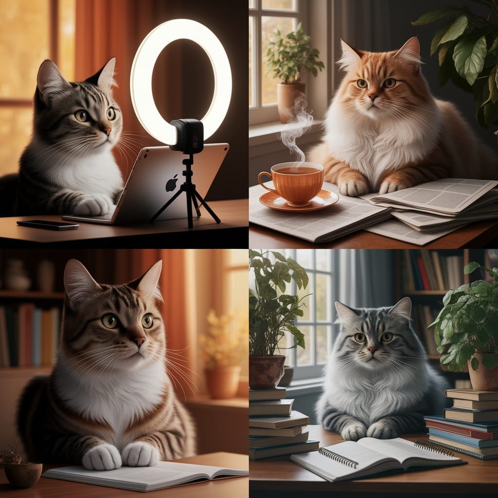 Cats of Different Generations in Golden Light