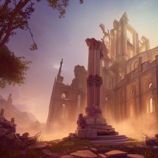 Statue in Ruins: Detailed Matte Painting