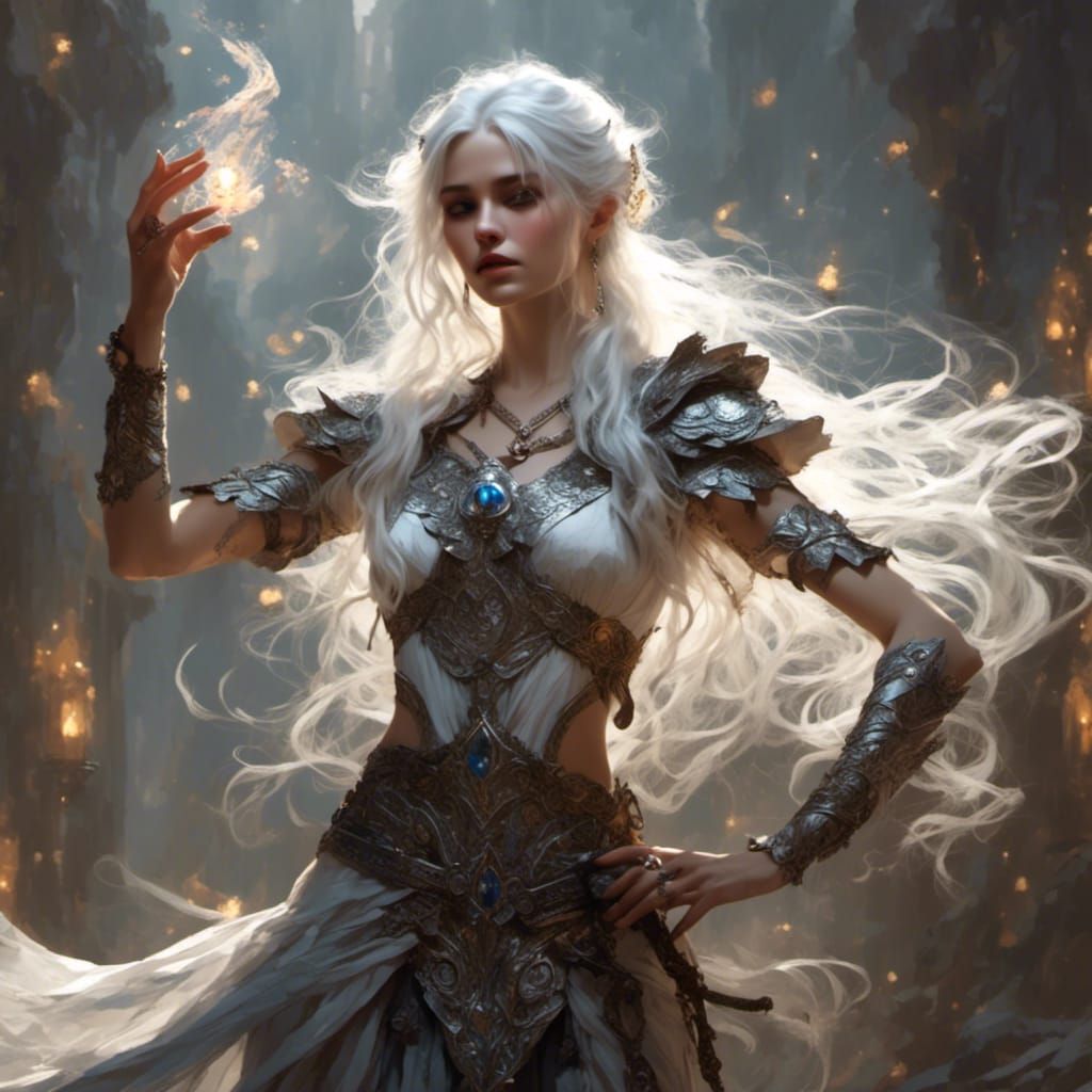 Dancing Drow: A White-Haired Magic User Portrait