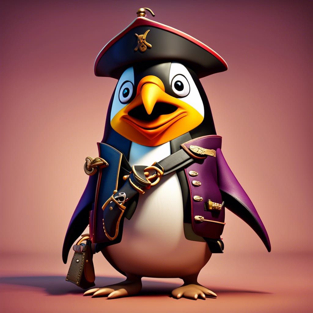 Pirate Penguin Captain in 3D Digital Art