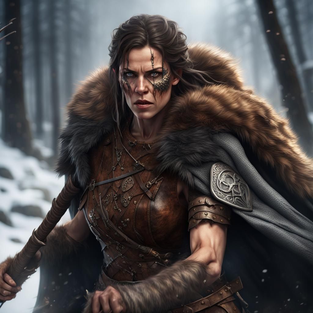 Furious Viking Warrior Woman in Detailed Digital Art