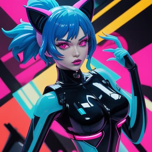 Neon Pop Art Anime Figurine in Cyberpunk Style
