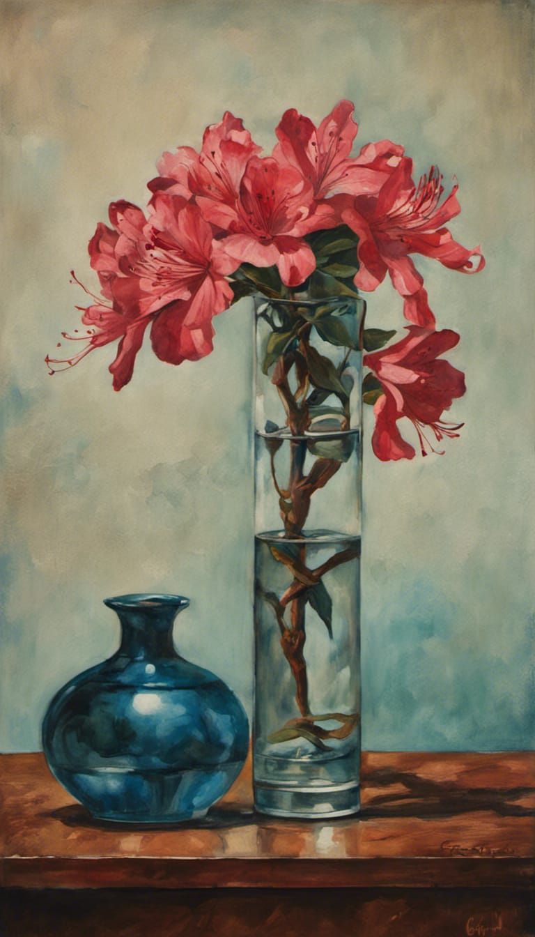 Intricately Detailed Single Stem of Azalea Flowers : Glass B...