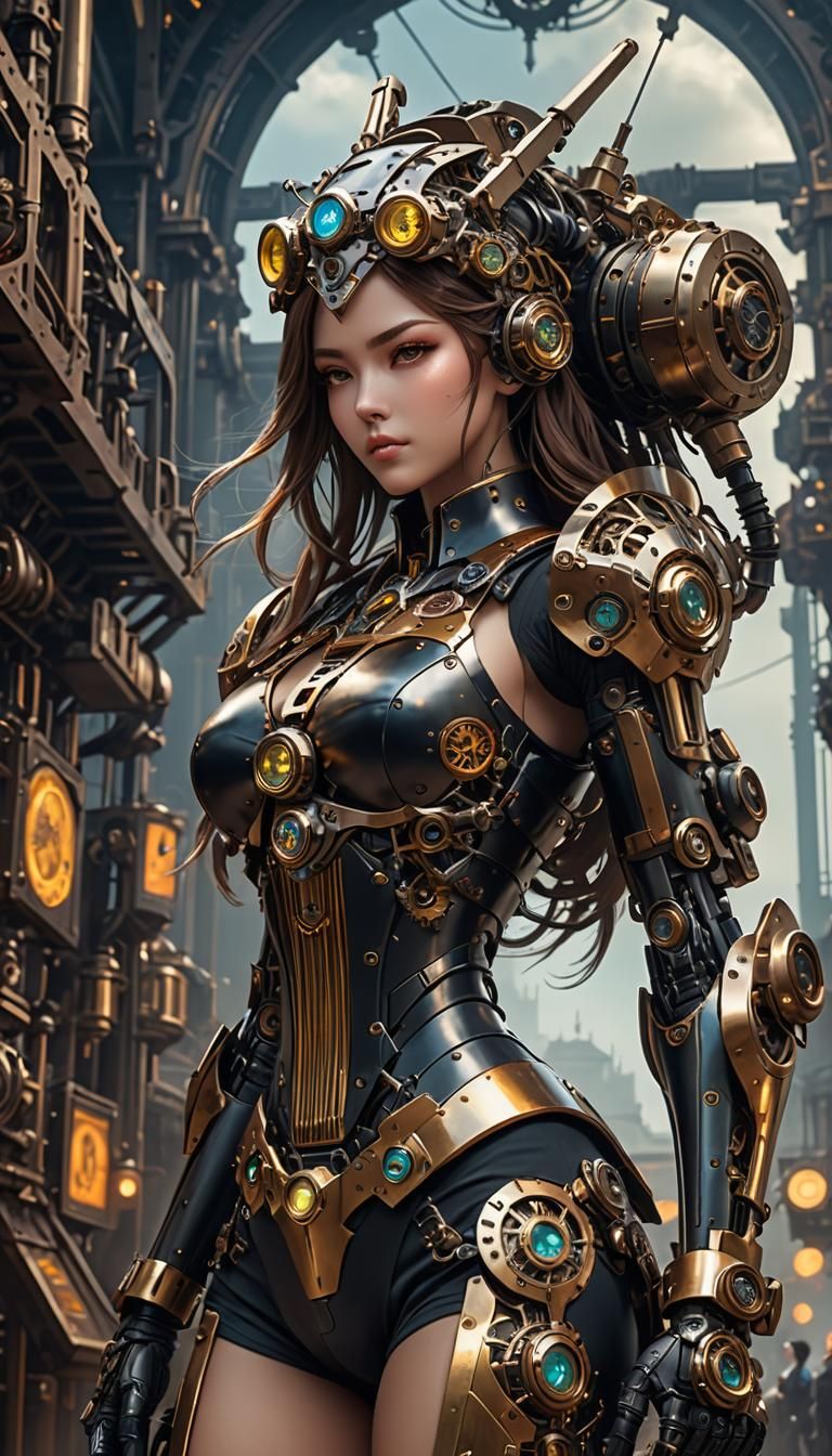 Steampunk Warrior Woman in gold armor