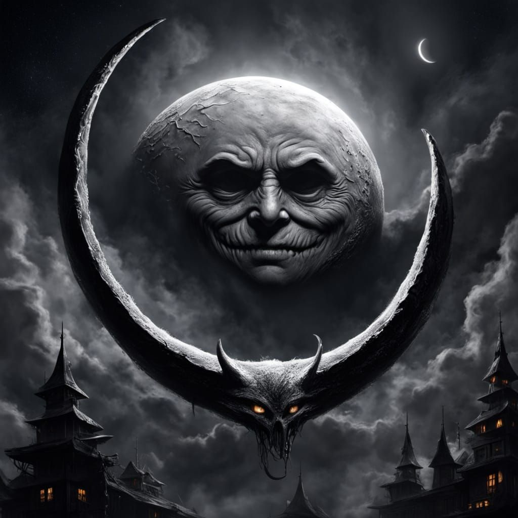 Hyperrealistic Crescent Moon Smiles Down on the World