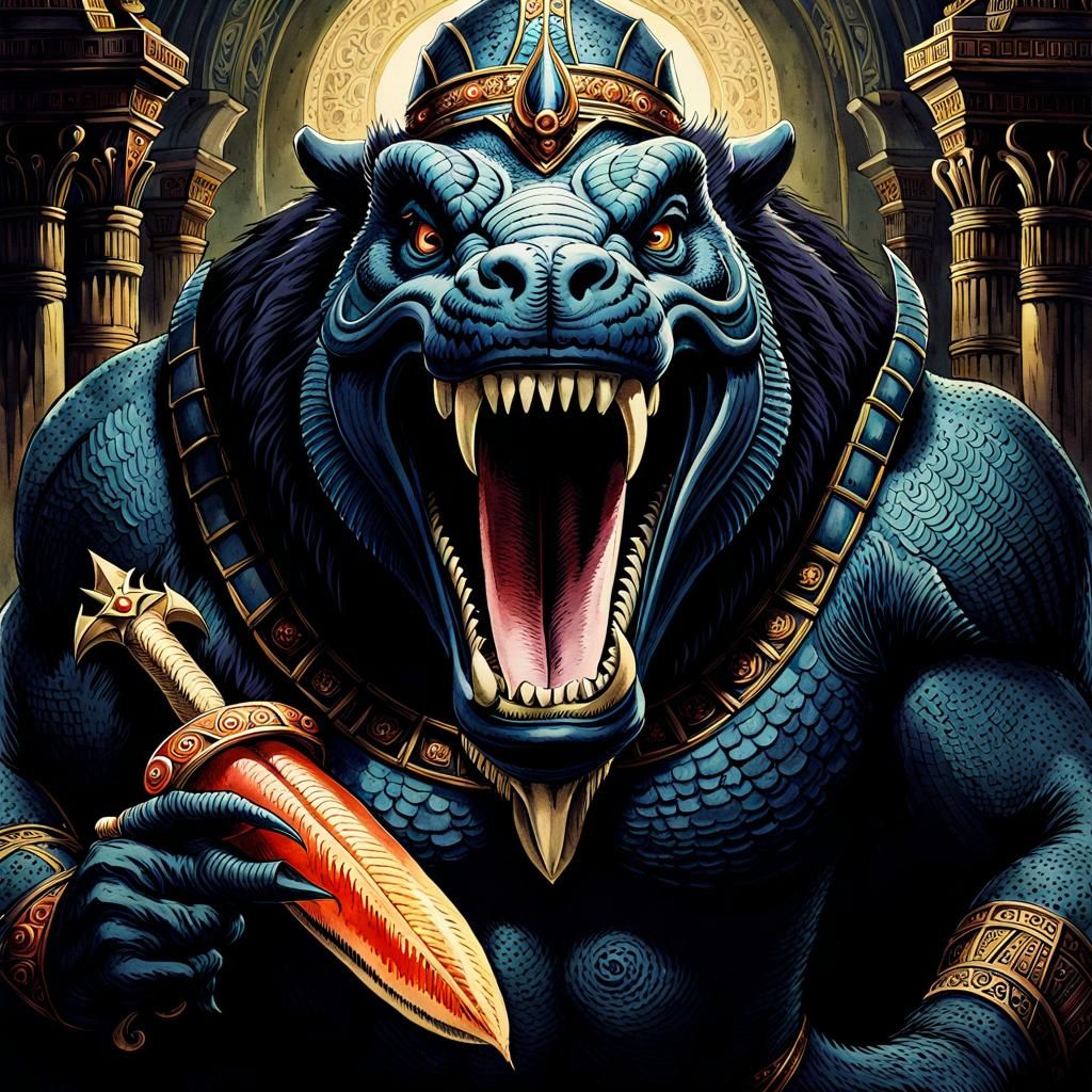 Sobek the Man Beast in Vintage Watercolor Style