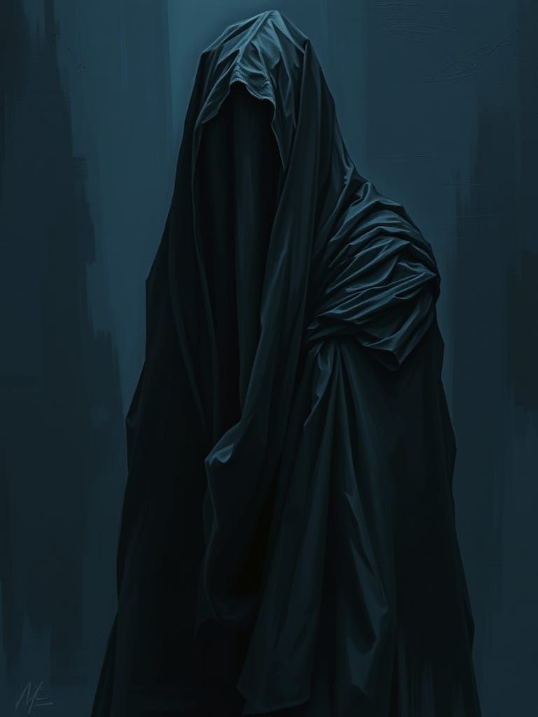 Mystical Figure in Midnight Blue Haze