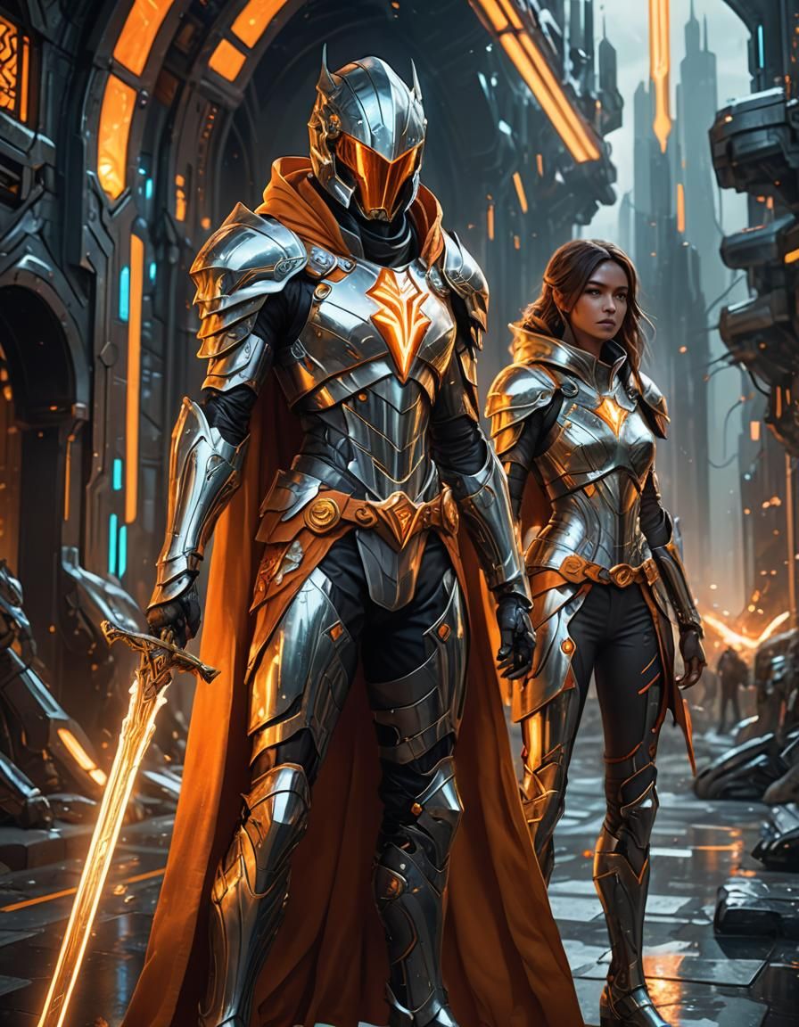 Futuristic Fantasy Characters with Energy Sword