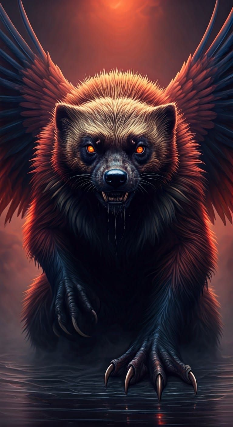 Demonic Wolverine Flamingo Hybrid in Dark Expressionist Styl...