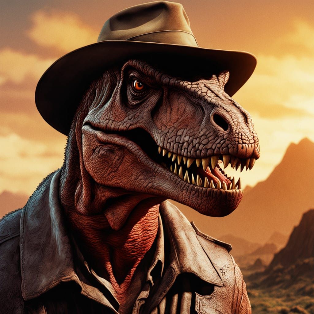 Majestic Red Tyrannosaurus Rex in Indiana Jones Style