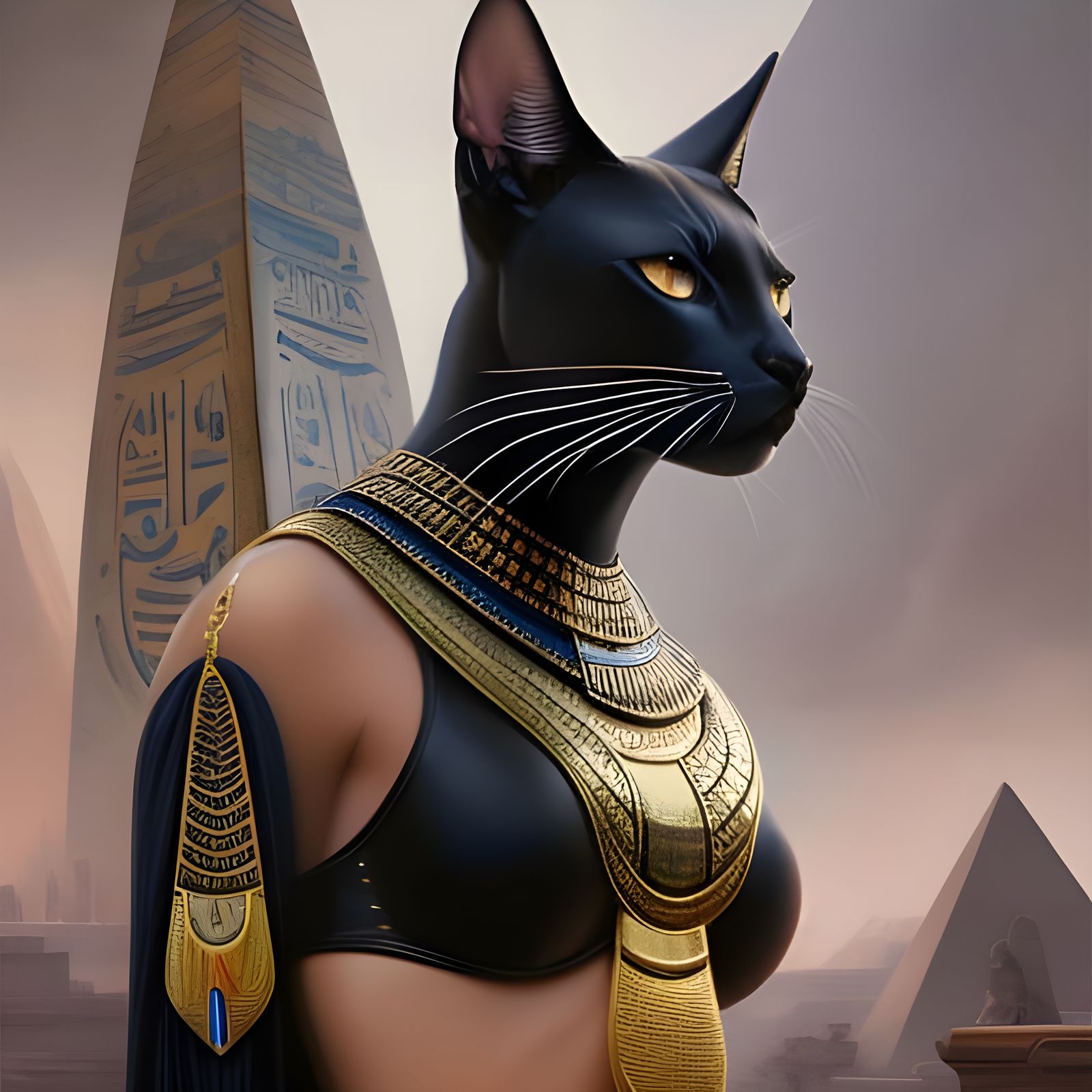 Egyptian Goddess Bastet Portrait in Dark Fantasy Style