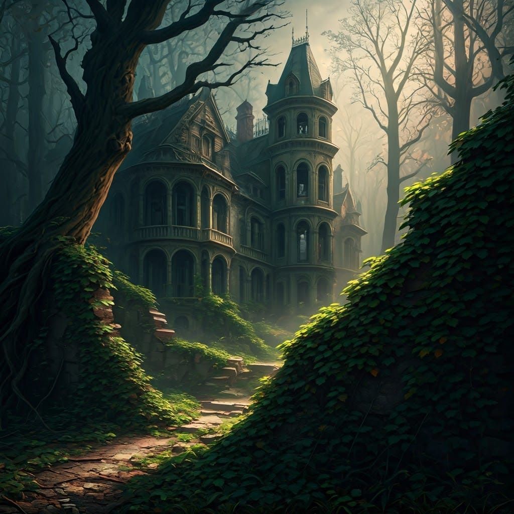 Eerie Victorian Mansion in a Sinister Forest