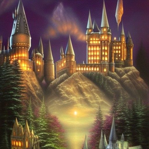 Ethereal Hogwarts Castle at Night in Fantasy Style