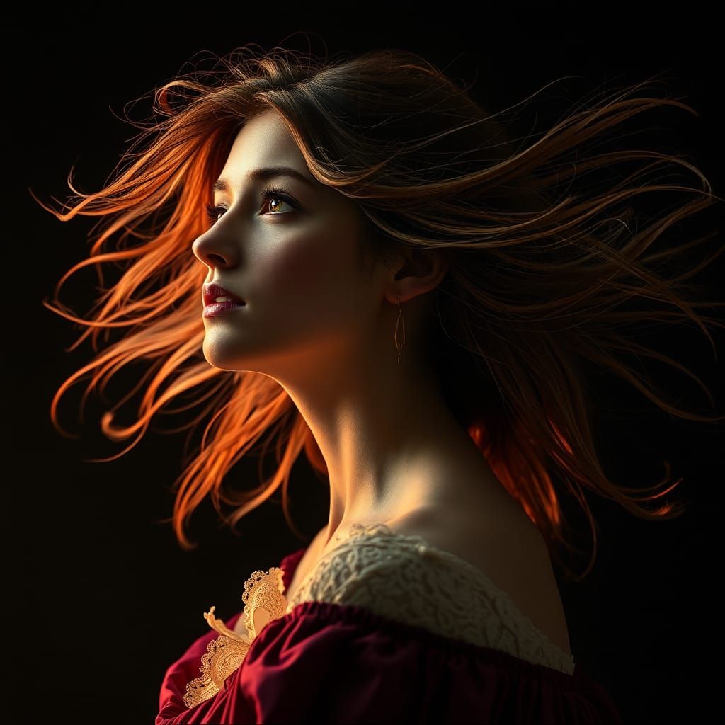 Wine-Toned Woman in Dark Fantasy Portrait