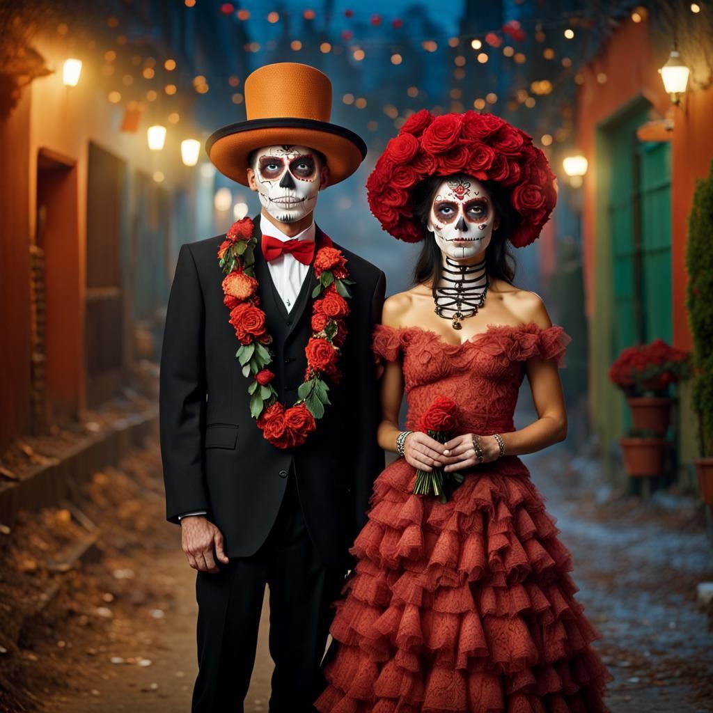 Day of the Dead Couple in Christmas Portrait