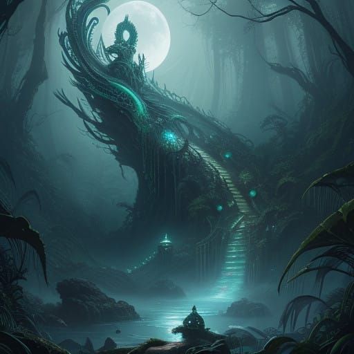 Mystical Naga Goddess Emerges from Luminous Pool