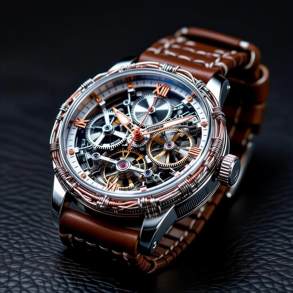 Intricate Wire Art Watch: Metal Cables and Silver Loops
