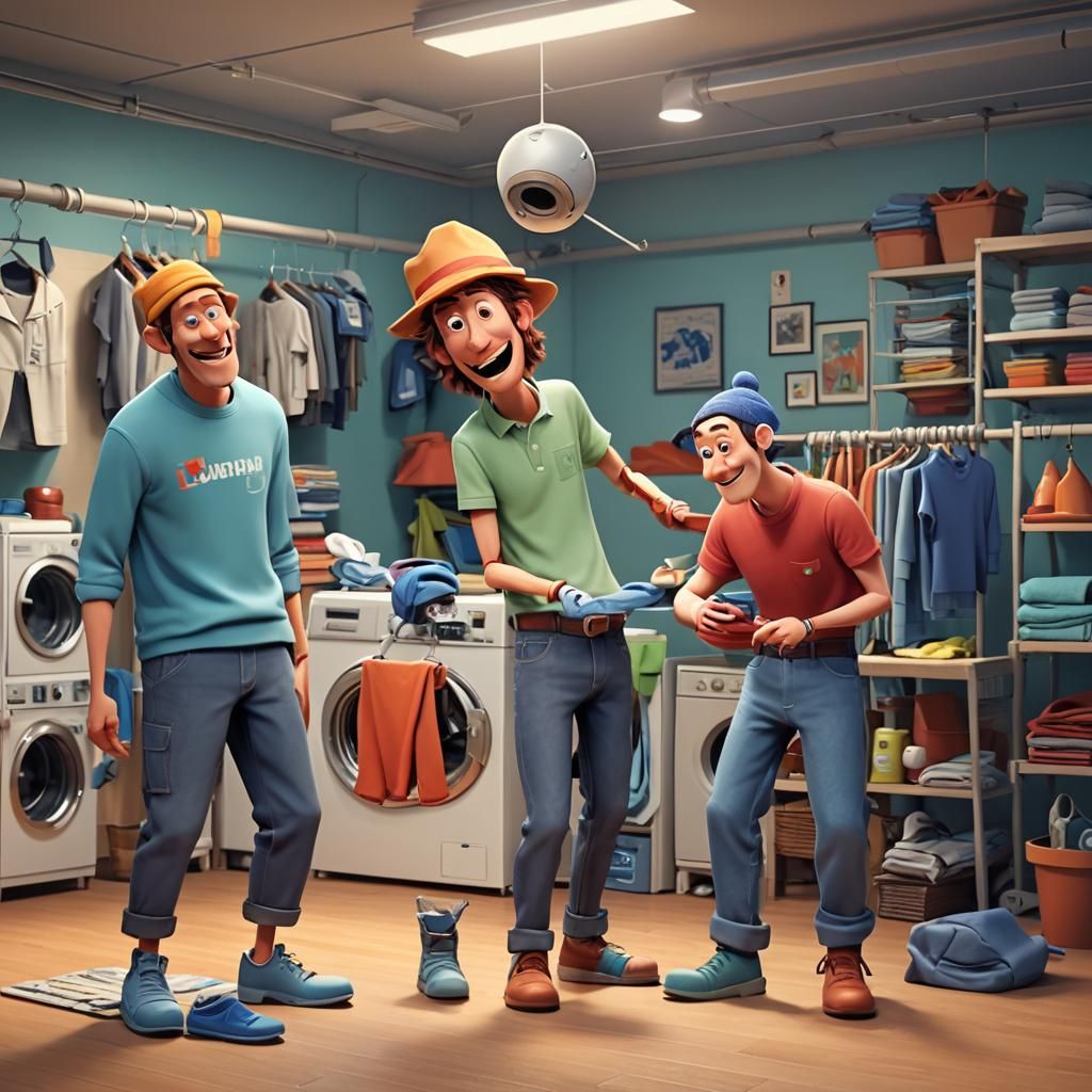 ProtoBot's Laundry Day Mishaps: 3D Digital Art