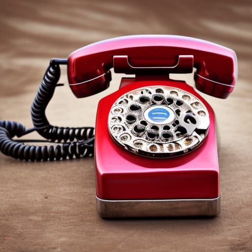 Metallic Red Vintage Rotary Phone: Digital Matte Painting