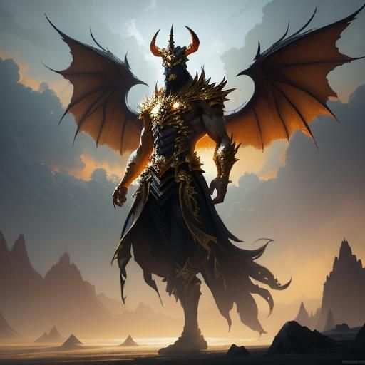 Golden Demon in Gleaming Clouds, Fantasy Concept Art