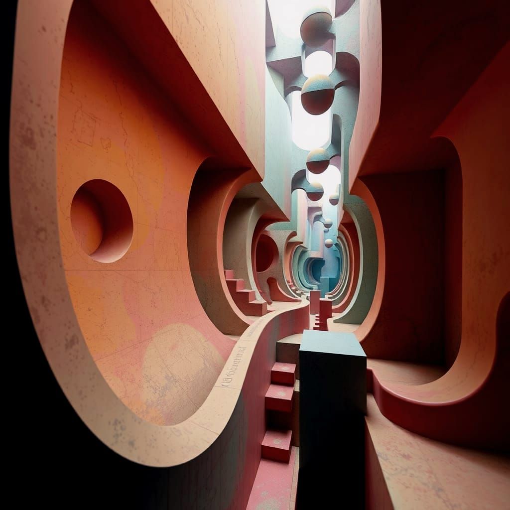 Abstract Escher-esque 3D Render with Mathematical Shapes