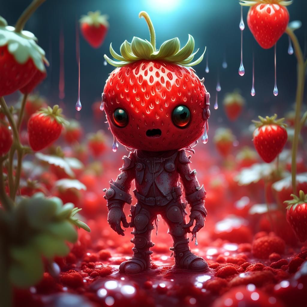 Strawberry Zombie in Bioluminescent Field, Detailed Studio P...