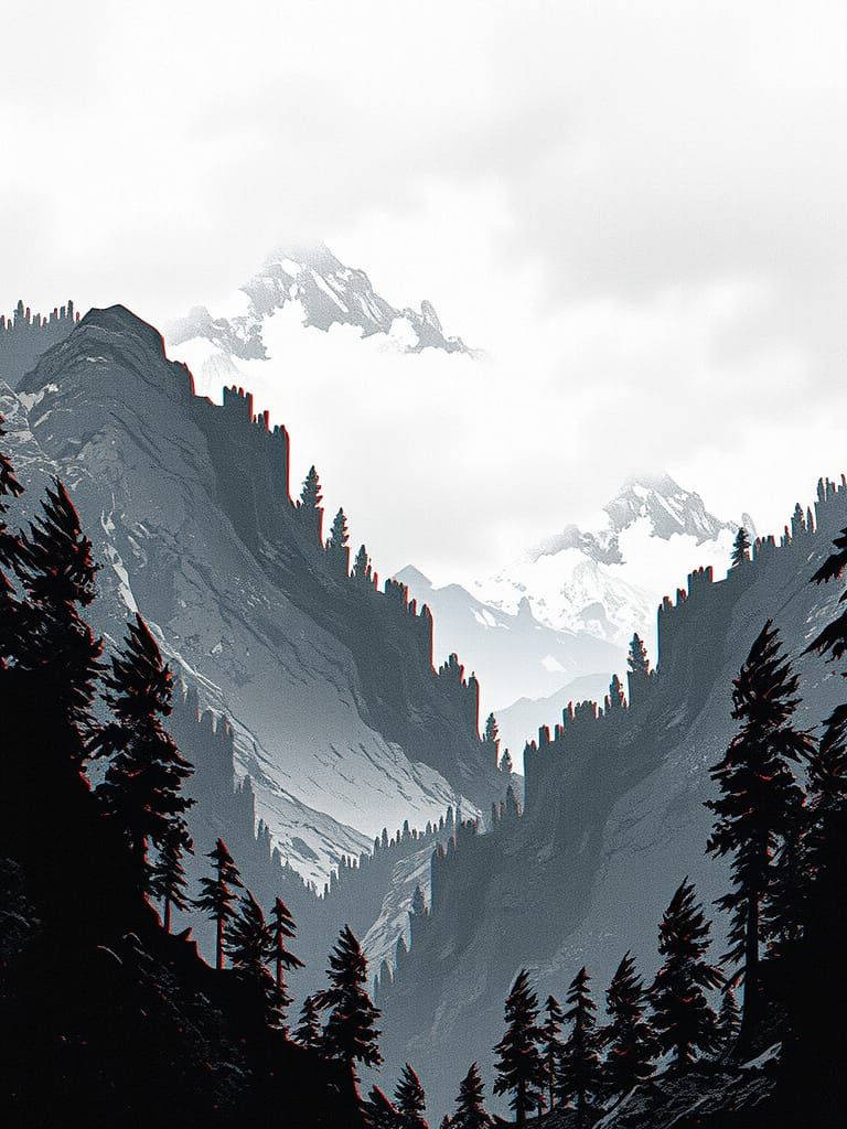 Glitched and Corrupted Wilderness Landscape