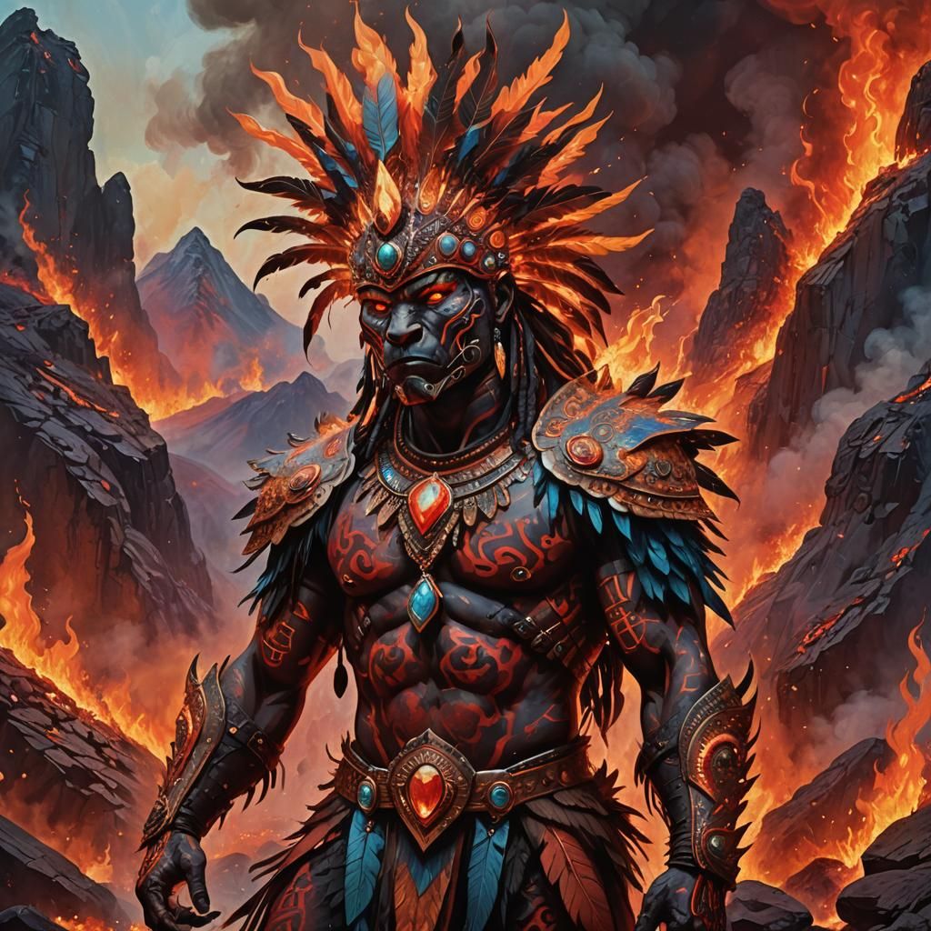 Red Jaguar Man on Fiery Mohawk Mountain