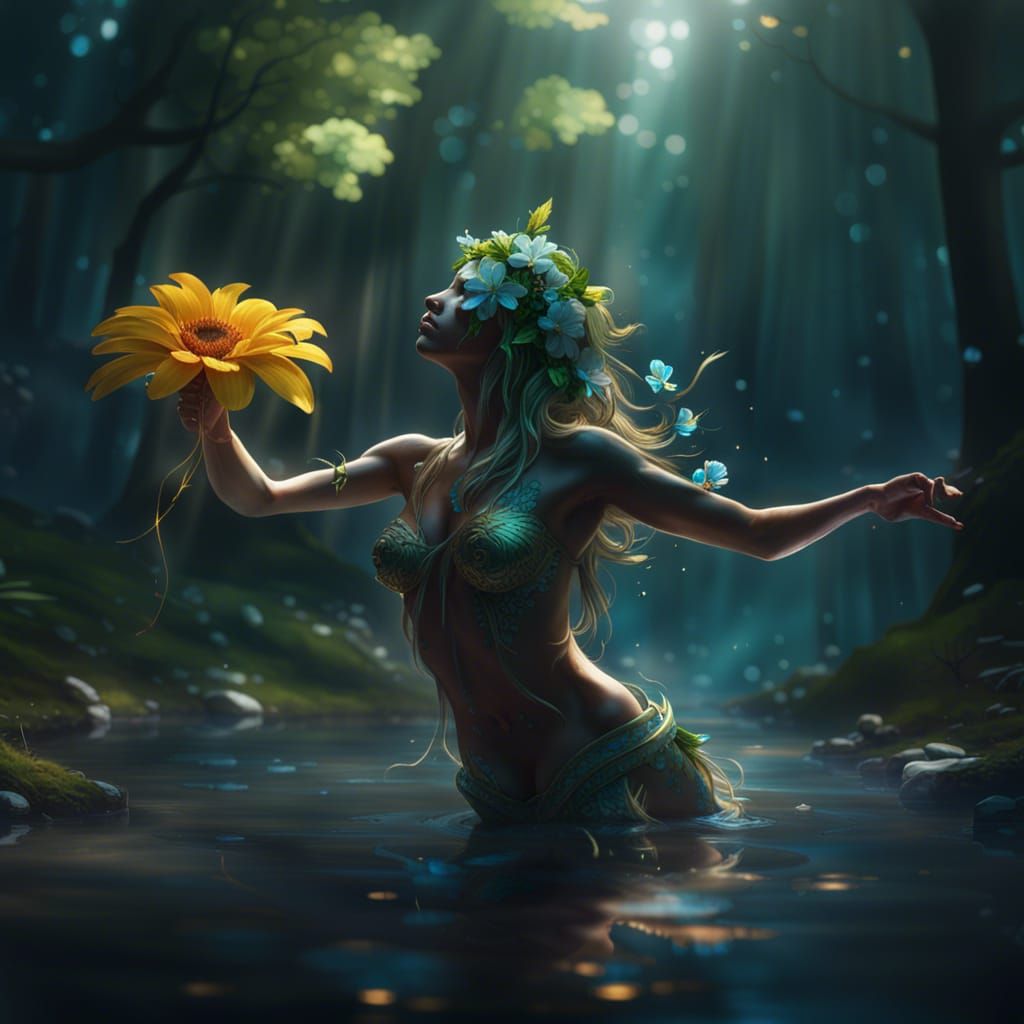 Nymphs Dancing in Forest, Art Nouveau Style