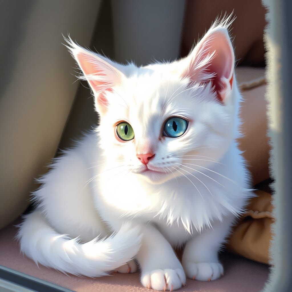 Adorable Heterochromatic Cat in Watercolor Digital Art