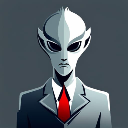 Stylized Grey Alien with Scar in Corporate Logo Style