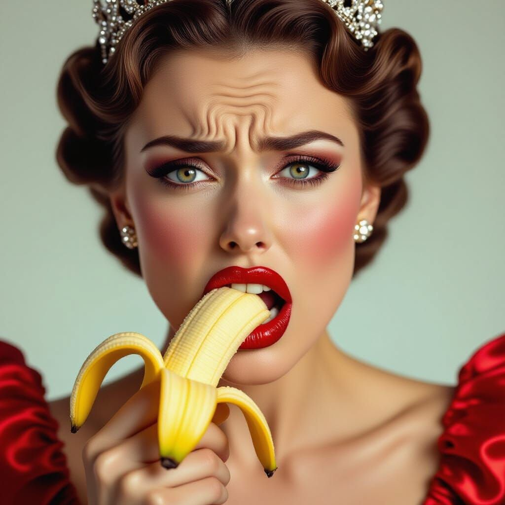 Regal Queen in Distress Eating Banana