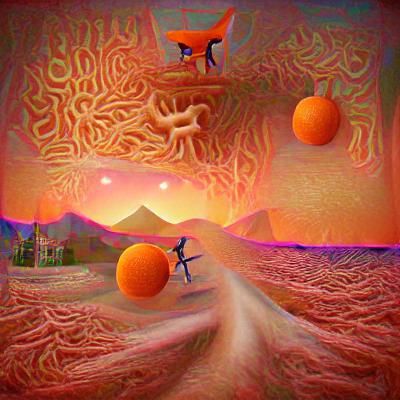 Surreal Orange Landscape: Interdimensional Odyssey