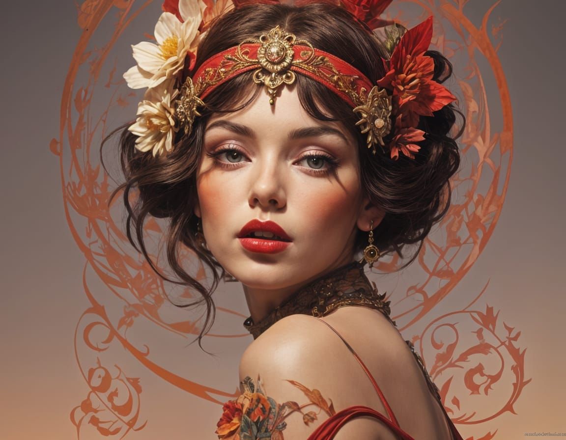 Psychedelic Beauty in Dark Forest, Alluring Portrait