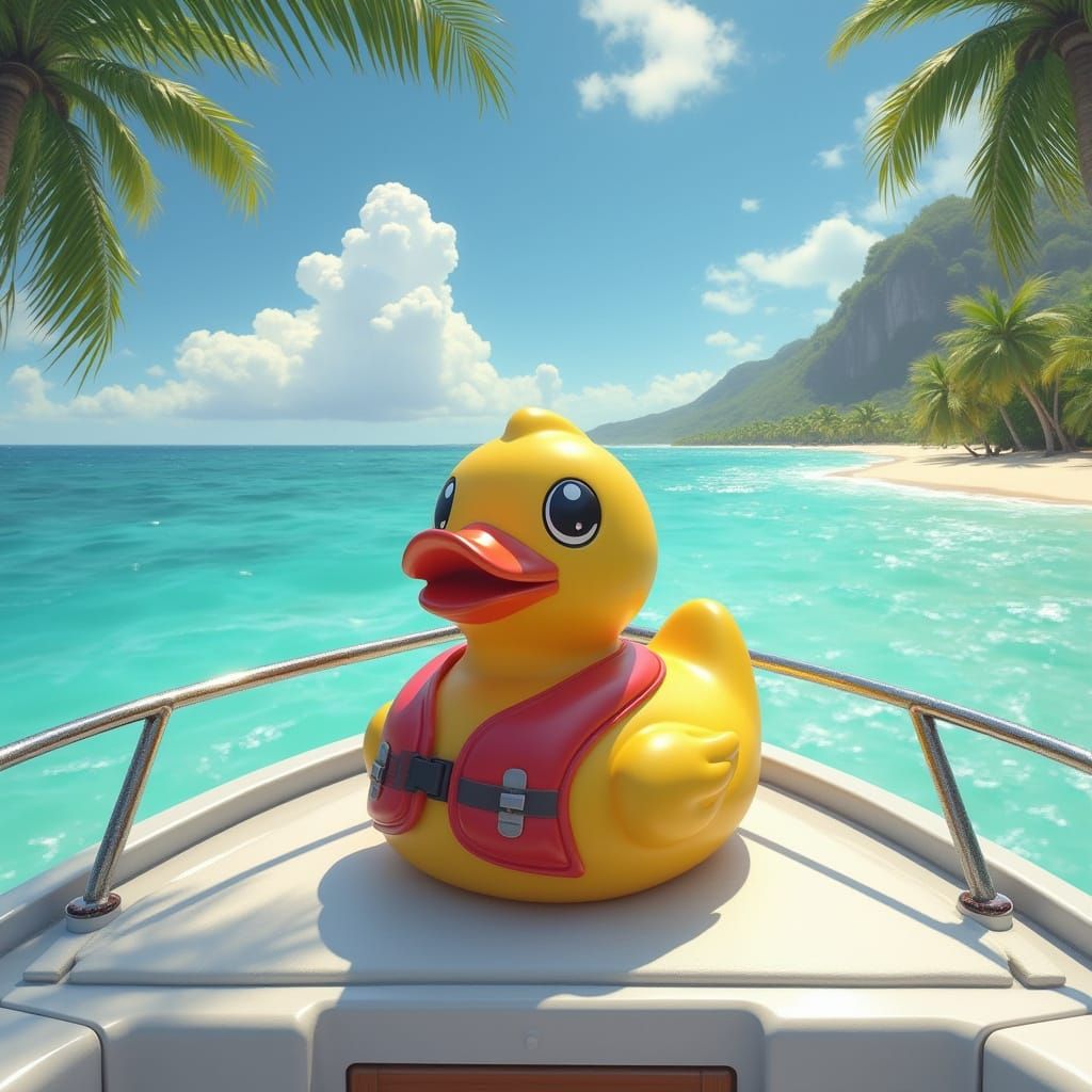 Rubber Duck Yachting in Impressionist Beach Scene