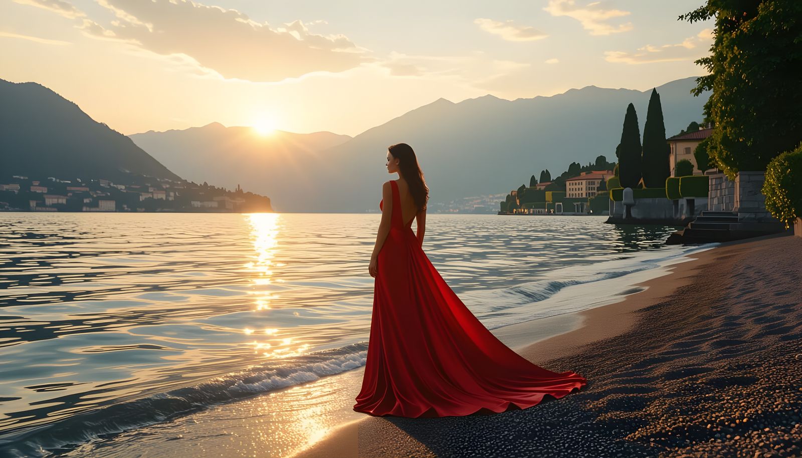 Italian Woman on Lake Como in Golden Light
