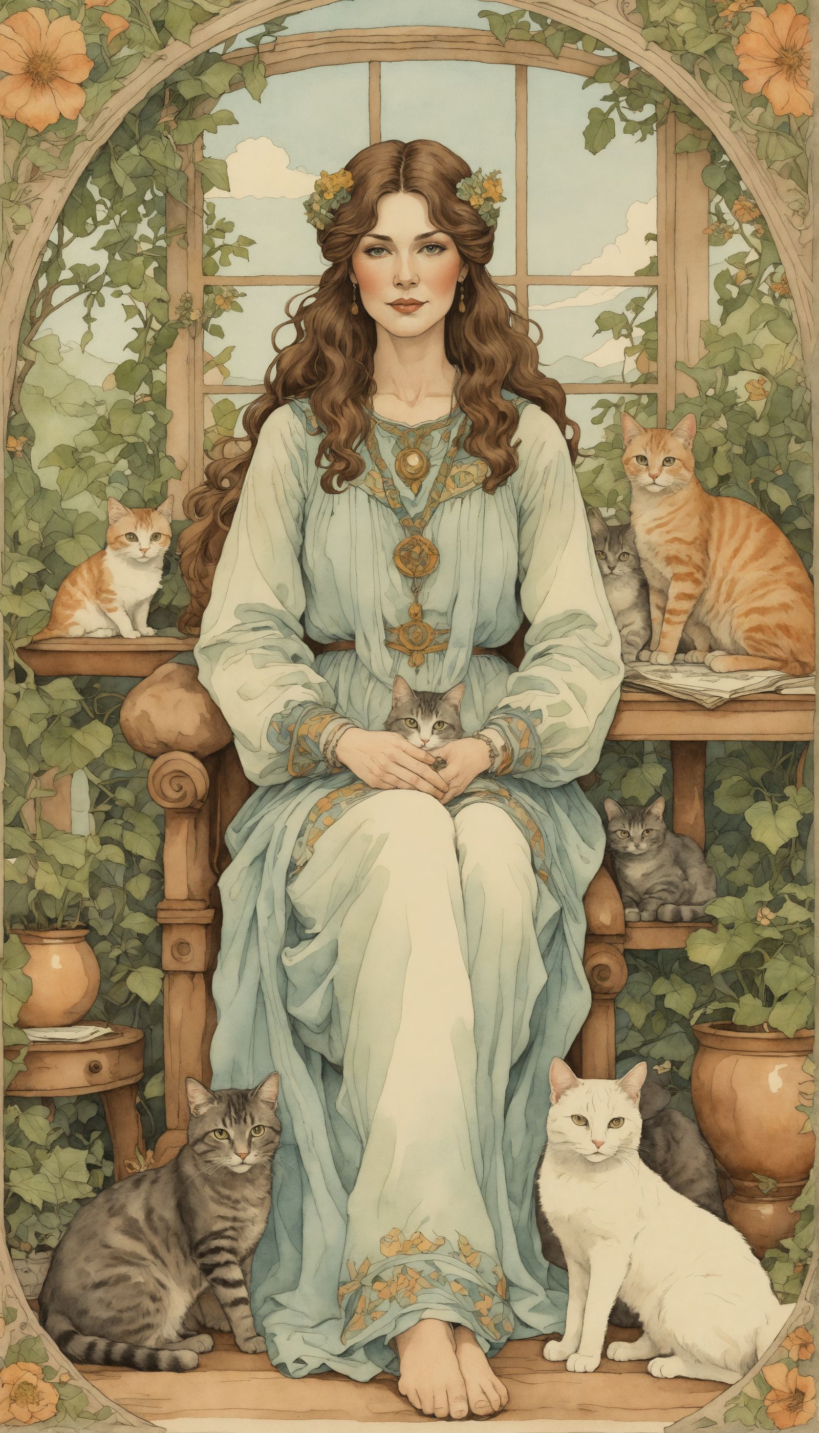 Tarot Card: The Cat Lady in Art Nouveau Style