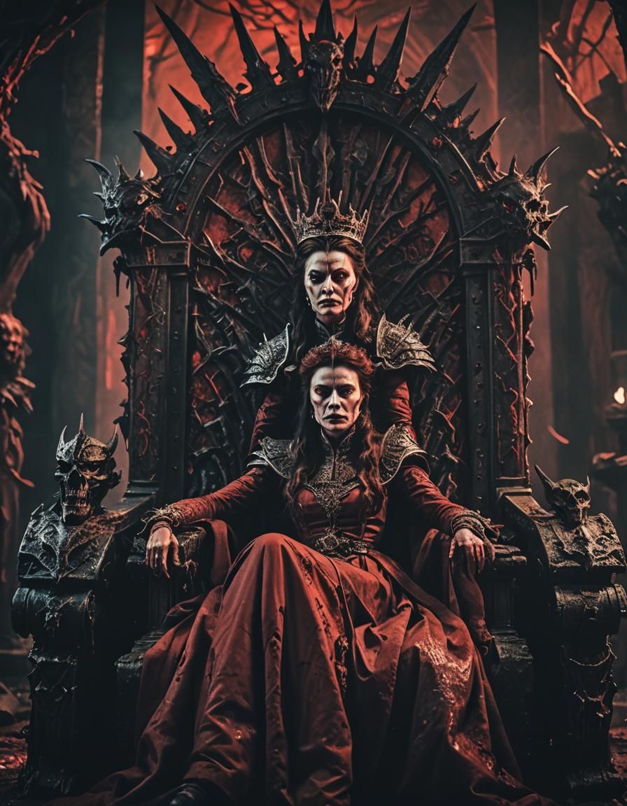 Blood Queen on a Throne in Cinematic Style
