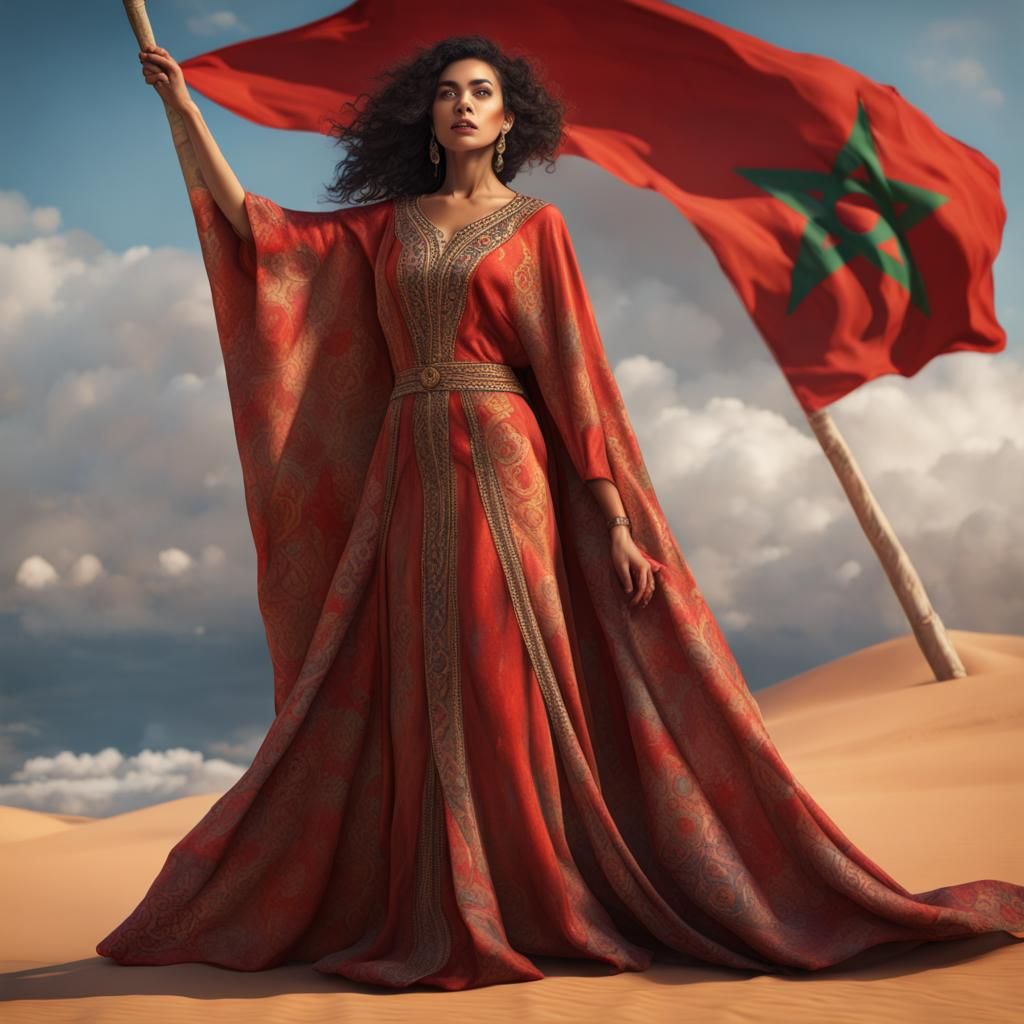 Moroccan Flag Caftan on Beautiful Woman