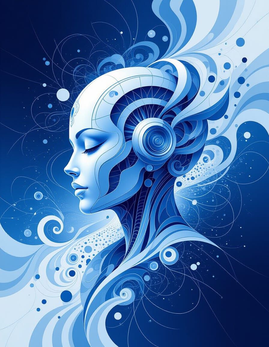 Cybernetic Entity in Abstract Fractal Landscape