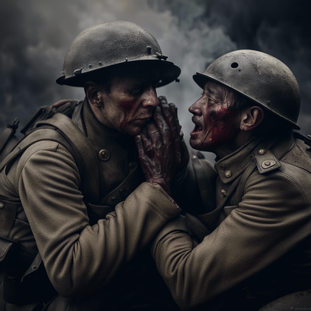 Wounded WWI Soldier in Trench, Early 1900s Style