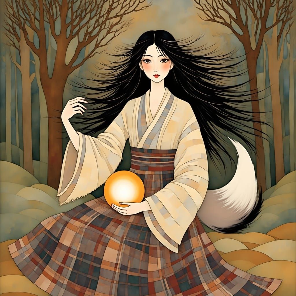 Graceful Gumiho with Orb in Magic Style