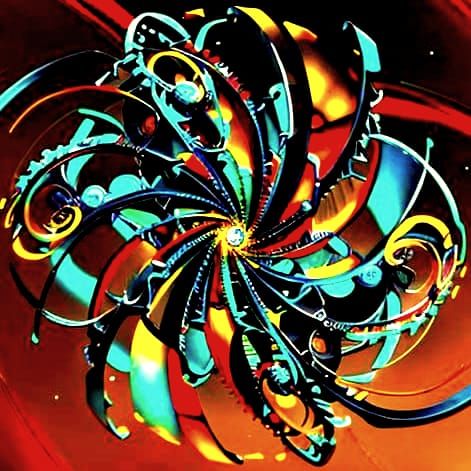 Machinery Under Dark Sky With Prismatic Reflections