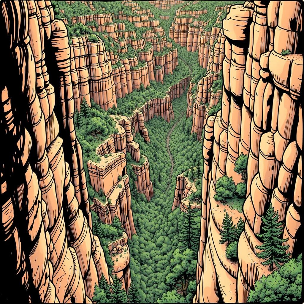 Grand Canyon Ink Drawing in Charley Harper Style